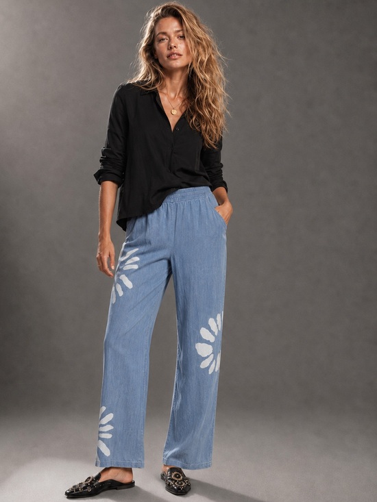 Nanette Lepore Pants - Nanette Lepore Chambray Floral Print Wide Leg Pants Large NWT